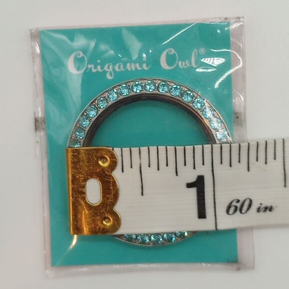 NWT ORIGAMI OWL Lg. Silver Living Locket Face - Turquoise Crystals by Swarovski - Picture 4 of 4